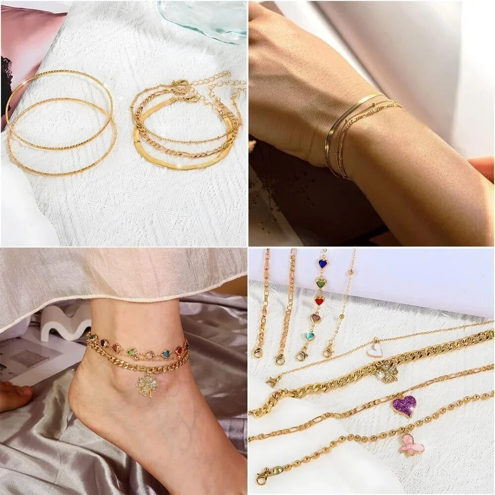 Gold Jewelry Sets for Women Fashion Costume Jewelry Gold Plated Necklace Anklet